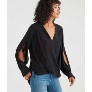 7 for All Mankind cross front drape top in jet black